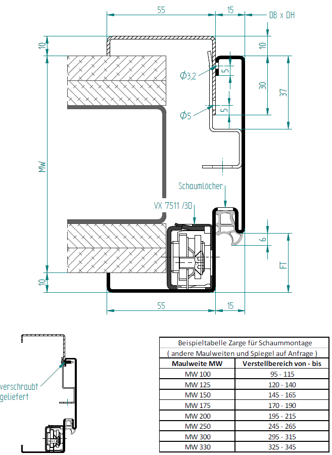 3-teilige Stahlzarge, pulverbeschichtet 3-teilige Stahlzarge, pulverbeschichtet